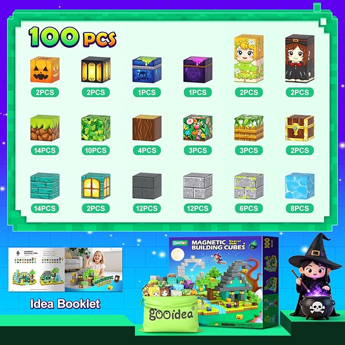 Magnetic Blocks - 150 Building Blocks Mine Magnets Building Craft Autistic Kids Friendly Sensory Toys STEM Creative Toy Game for Kids Age 3-5 4-6 5-7 8-12 - Magical Enchanted Playset