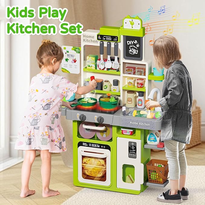 Letapapa Kids Play Kitchen Set, Kitchen Toys with Realistic Sound & Light, Cooking Stove, Sink, Play Food and Kitchen Accessories, Kitchen Playset Gifts for Toddlers Girls Boys