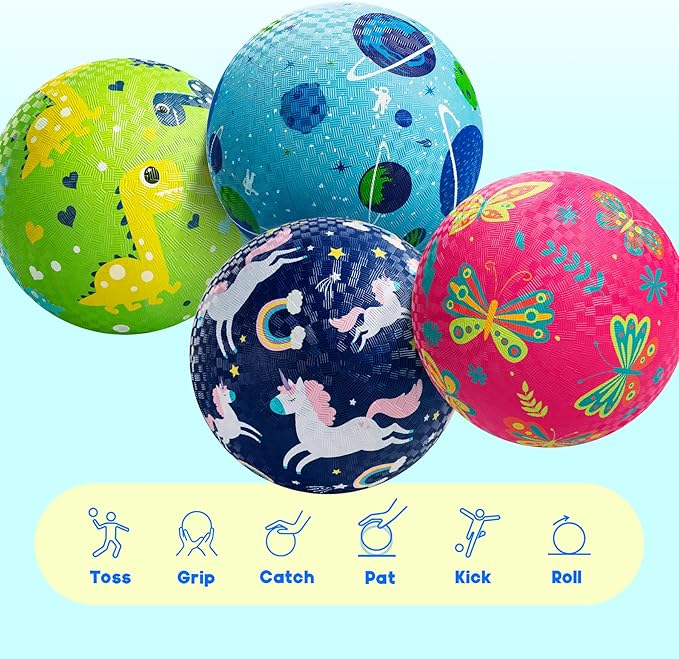 ZOOJOY Pack of 4 Playground Balls, 6" Rubber Bouncy Kickball Set for Toddlers Ages 1-6, Indoor & Outdoor Dodgeball Balls for Kids with 2 Hand Pumps & Gift Boxes – Fun School & Party Toys