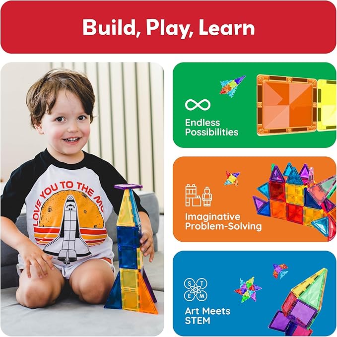 PicassoTiles 80pc Mini Travel Size Magnetic Tiles Building Blocks Construction Build STEM Learning On The Go Vacation Toy Set Birthday Gifting Classroom Magnet Tile Kit Educational Ages 3 and up PTM80