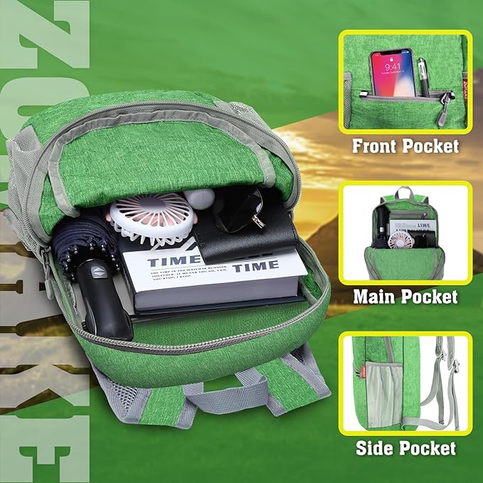 ZOMAKE 10L Lightweight Packable Hiking Backpack - Small Travel Hiking Daypack for Women Men - Tear Resistant Foldable Day Pack for Camping Outdoor Sports(Dark Green)
