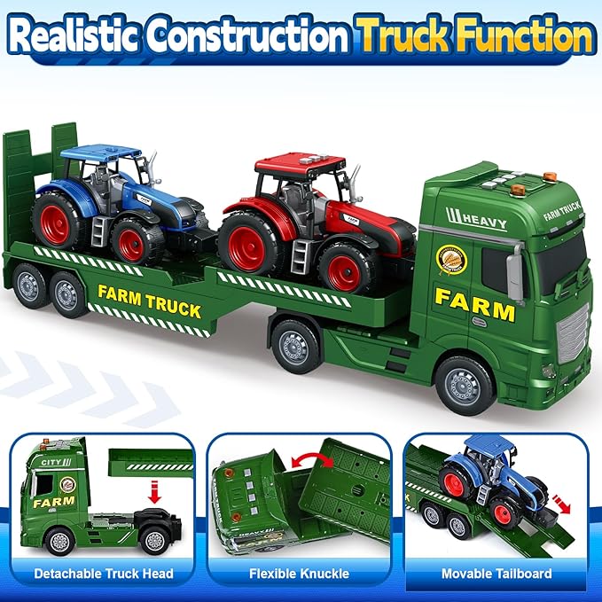 SpringFlower Toddler Boy Truck Toys, 25" Large Farm Vehicles Truck Toy with Tractors,3 in 1 Farm Boy Vehicle, Christmas Birthday Gifts for Kids 3 4 5 6 Years Old