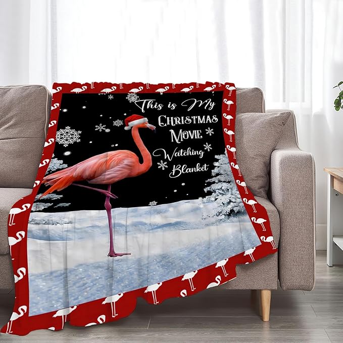 Flamingo Blanket Cute Christmas Flamingos Gifts Throw Blankets for Girls Boys Women Men Kids Plush Cozy Flannel Fleece Ultra Soft Fuzzy Movie Party Blanket for Bed Couch Sofa 80"X60"