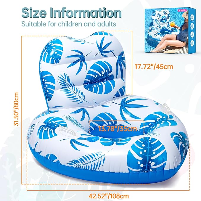 [2025 New Model] Pool Floats - Inflatable Pool Floats with Cup Holders,Unibody Pool Lounger Float with Handle，Ideal Pool Toys for Pools,Beach,Lakes, Rivers,Water Party 2025 Beach Vacation Essentials