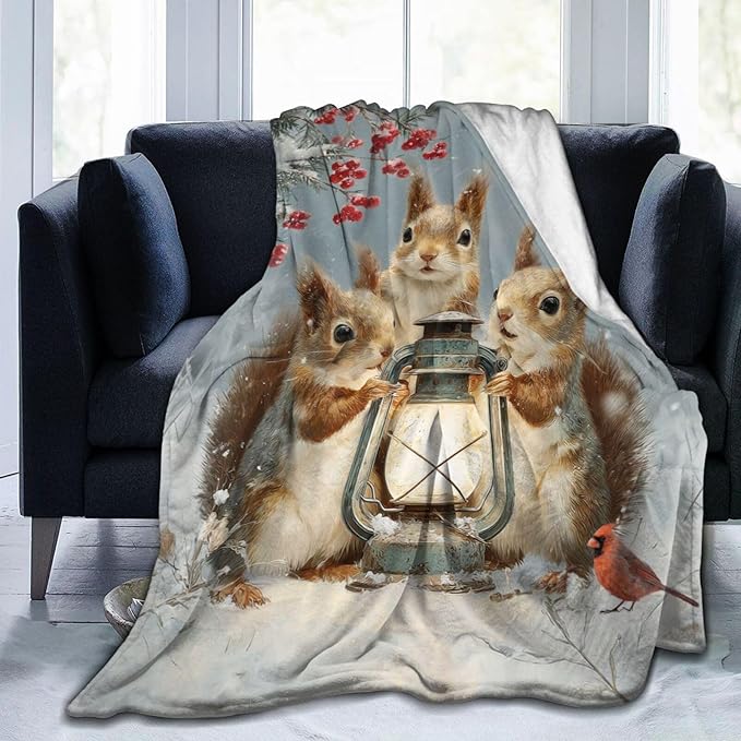Squirrel Blanket Gifts for Girls Boys Christmas Winter Throw Blankets Cozy Plush Fleece Flannel Fuzzy for Women Men Decor 50"X40"