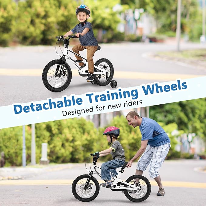 BABY JOY Kids Bike, 16" Magnesium Sporty Bicycle with Dual Disc Brakes, Removable Training Wheels, Body Suspension, Adjustable Handlebar & Saddle, Girls Boys Bike