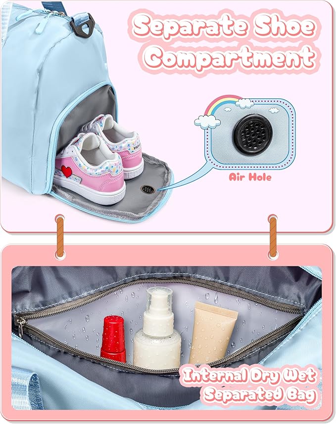 Gifts for Niece-Girl Gym Bag with Shoe Compartment, Kid Personalized Weekender Overnight Bags, Initial Travel Tote with Makeup Pouch, Birthday Gift for Sister Granddaughter (Letter J)