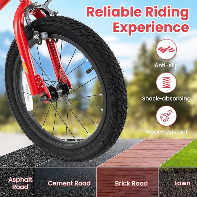 COSTWAY 16”/18” Lighted Kids Bike, Children Sport Bicycle with LED Light-up Frame, Adjustable Saddle, Training Wheels, Handbrake & Coaster Brake, Kids Riding Bike for 4-7/4-8 Years Old Boys & Girls