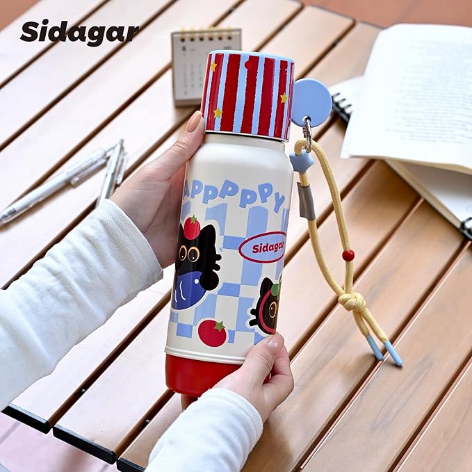 20 oz Cute Tumbler witn Lid and Straw, Insulated Stainless Steel Kids Water Bottle with Strap, Travel Leak Proof Coffee Cup, Cat