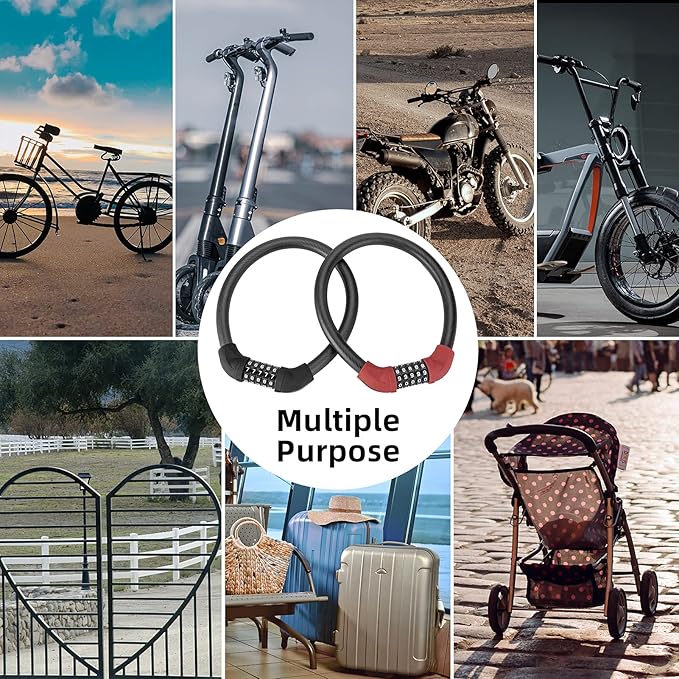 ROCKBROS Bike Lock 5 Digit Cable Lock Lightweight Bicycle Lock Bike Lock Combination Portable Lock for Bike 22inch Red