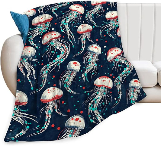 Jellyfish Blanket Fleece Soft Warm Plush Jellyfish Throw Blanket Lightweight Plush Fuzzy Cozy Blankets Gift for Kids Adult Suitable for Couch Sofa Bed 60"X50"