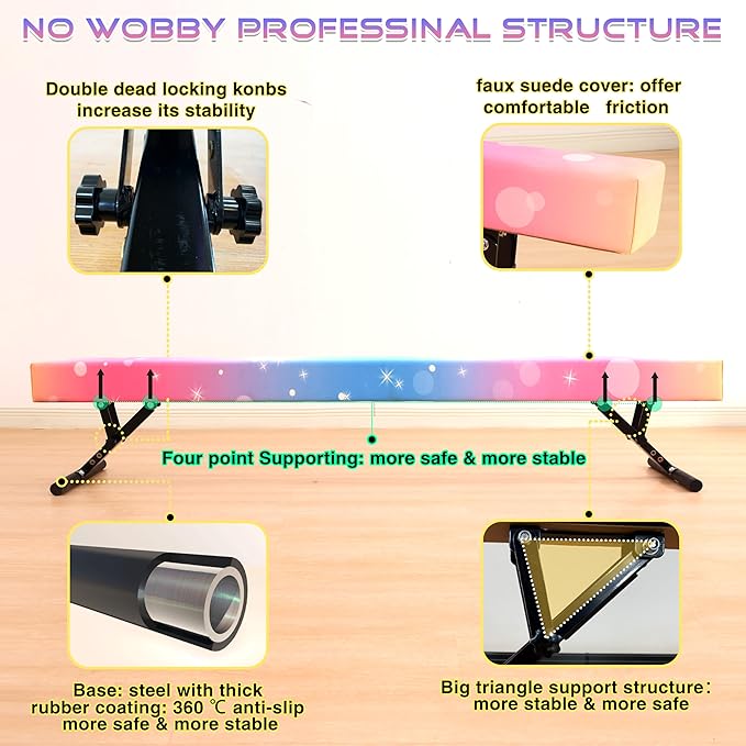 Adjustable Balance Beam 8 ft Gymnastic Beam Adjustable Height for Kids and Teenage of All Gymnastic Levels, Gymnastic Training Beam Gymnastic Equipment for Athlete Home and Gym Club Use