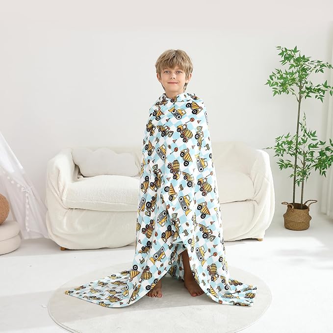 Softan Kids Throw Blanket for Girls & Boys, Warm Soft Toddler Fleece Blankets for Sofa Couch Bed， Cozy Fuzzy Plush Flannel Kids Throw Blanket for Daycare & School - Excavator 50x60 inches