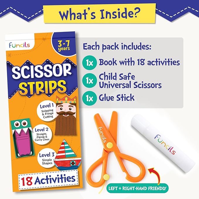 Funcils Educational Kids Party Favors (15 Pack) - Scissor Skills Craft Activity Kits with Book, Scissors & Glue - Birthday Goodie Bags Stuffers, Classroom Return Gifts for Boys & Girls Ages 3 4 5 6 7