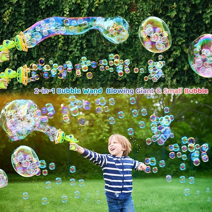 Bubble Gun Bubble Machine Dinosaur Bubble Blower Toy for Kids and Toddlers Bubble in Bubble Gun Party Favors Birthday Christmas Easter Gift for 3 4 5 6 7 8 9 Years Old Boys and Girls (Green)