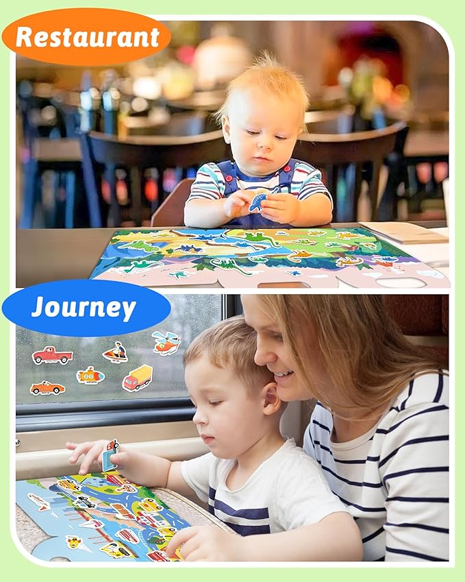Benresive Reusable Sticker Book for Toddlers 2-4 Years, 3 Sets Travel Stickers for Kids, Waterproof Sticker Books for Toddlers 1-3, Crafts Activities for Todddlers 1-3 2-4 3-5