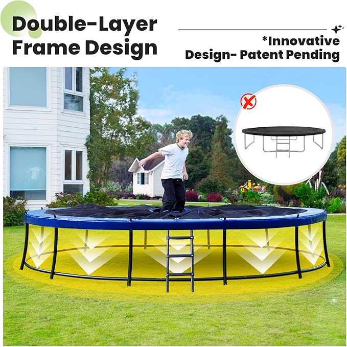 Zupapa No-Gap Design 16 15 14 12 10FT Trampoline with Safety Enclosure Net and Non-Slip Ladder 10-Year Quality Assurance Perfect for Kids Family Outdoor Backyard Fun