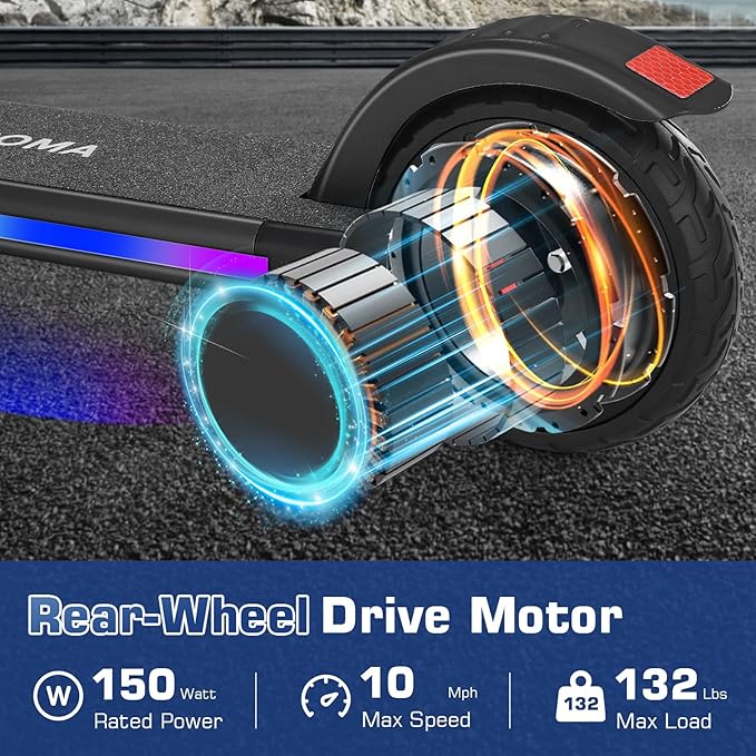 Caroma Electric Scooter for Kids Ages 6-14, 180W/150W Motor & 10 Mph, 85 Mins Ride Time, Adjustable Height & Speed, LED Display & Colorful Lights, Kids Electric Scooter, Best Gifts for Girls and Boy