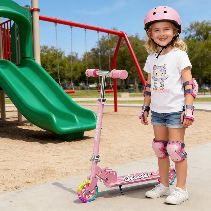 Scooter for Kids Ages 3+, 2 Wheels Kids Kick Scooter with Led Light Up & 3 Levels Adjustable, Lightweight Foldable for Boys&Girls