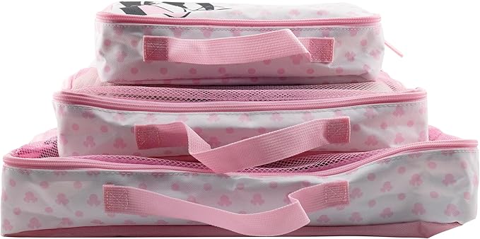 Fast Forward Minnie Mouse 3-Piece Packing Cube Set | Minnie Mouse Travel Accessories | Travel Bags Luggage Organizer for Kids, Unisex | Minnie Kid Travel Size Travel Cubes for Packing
