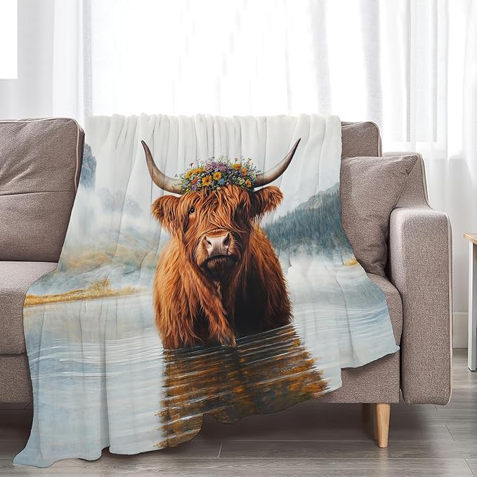 Highland Cow Blanket for Women, Highland Cow Fleece Blanket Gifts for Boys Girls, Warm Cozy Soft Flannel Stuff for Bed Sofa Couch 80" x 60"