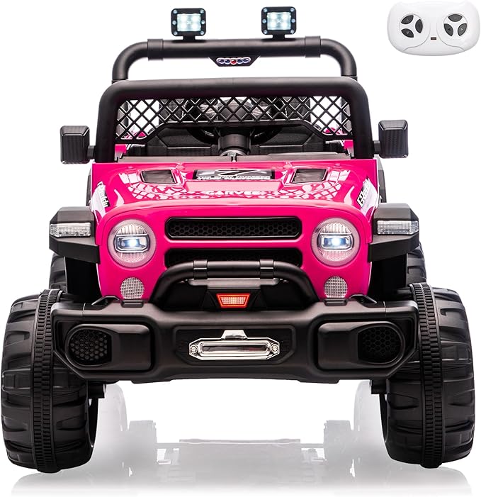 12V Kids Electric Ride on Truck，Parent Remote Control Car for Kids| Features 3 Speeds to 6MPH, 2 * 550w Moto, Spring Suspension, LED Lights, Music | for Children Aged 2-8 Years, Rose