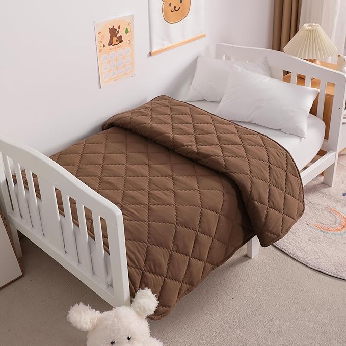 NTBAY Down Alternative Toddler Comforter, Lightweight and Warm Solid Color Baby Crib Quilted Blanket, 39x47 inches, Brown