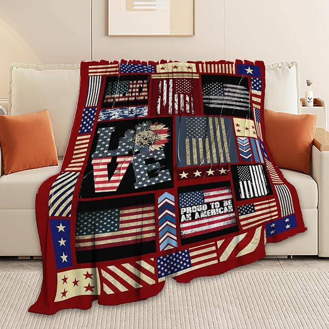 Veteran Blanket American Flag Throw Blanket Veterans Day Gifts for Men Women Adults Super Soft Cozy Plush Fluffy Fuzzy Fleece Blanket Decor 50''X60''