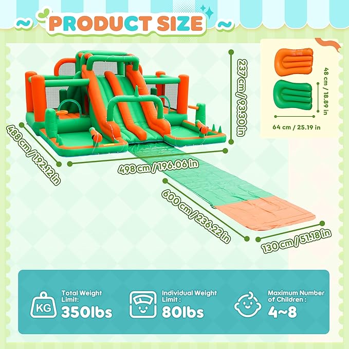 Waterslide Bounce House, Blow up Water Slide Bouncer with Slip and Slide, Water Bounce House for Big Kids, Inflatable Water Park for Backyard Summer Party