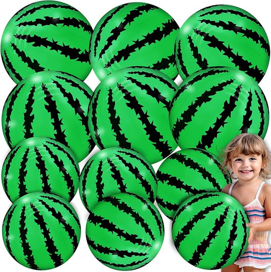 [ 10''+8'' ] 12 Pack Watermelon Beach Balls Bulk, Inflatable Swimming Pool Toys Mini Beach Ball for Kids Birthday Party Favors Outdoor Summer Games Fruits Theme Pool Party Decorations