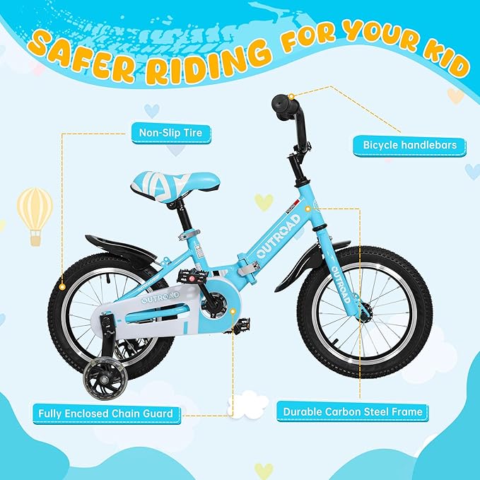 14/16/18 Inch Folding Kids Bike with Training Wheels, Gifts for Girl&Boy Age 3-10 Years, Toddler Bike with Dual Brakes for Beginners, Multi-Color