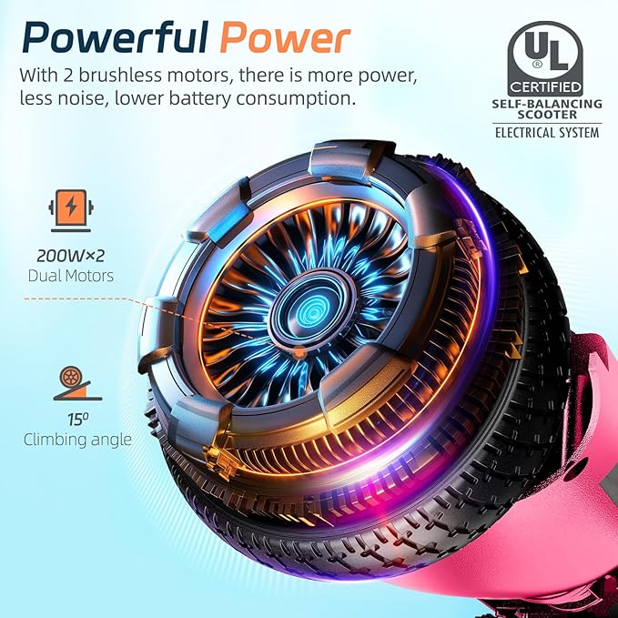 Scooter with Bluetooth Corlorful LED Lights, 6.5" Wheels, Dual 300W Motor Scooter for Kids Girls Boys Adults, All Ages