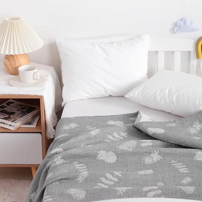NTBAY 3 Layer Toddler Blanket, Muslin Cotton Jacquard Bed Blankets, Lightweight Thermal Baby Blanket, Super Soft and Warm Crib Blanket for All Seasons, Decoration Gift, 30"x40", Grey Pineapple