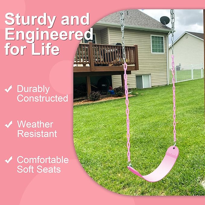 2 Pack Pink Swings Seats Heavy Duty 66 Inches Chain Plastic Coated - Playground Swing Set Accessories Replacement with Snap Hooks (Pink)