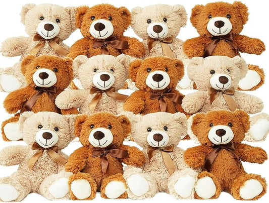 12 Pack Teddy Bears Bulk 13.5 inch Teddy Bear Stuffed Animal Baby Shower Bear Plush Gifts for Christmas Valentine's Day Mother's Day for Kids or Adults (6 Light & 6 Dark Brown)