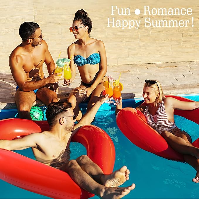 HeySplash Pool Floats, Adult Size Heart Inflatable Pool Floatie for Bachelorette Party, Swim Tube Rings, River Lake Beach Floaty, Wedding Bride Valentine Decor, Fun Toy Raft Lounge for Kids, Red