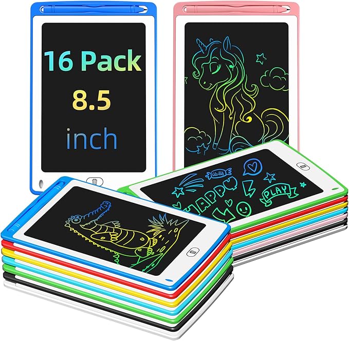 Party Favor LCD Writing Tablet for Kids, 8.5 Inch Colorful Doodle Board Drawing Tablet, Educational Learning Toys Birthday Gifts for Kids Age 3 4 5 6 7 8 (16 Pack)