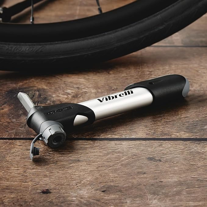 Vibrelli Mini Bike Pump - Presta & Schrader Bicycle Pump - 120 PSI Tire Pump for Road & MTB - No Valve Changing Needed