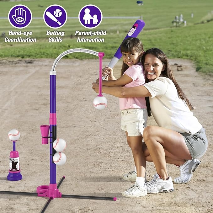 Baseball Set - 3 Ways to Play, Adjustable Height, Easy to Assemble, Safe & Sturdy, Ideal Sport Gift for Kids