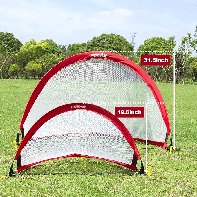 Poray Soccer Goal for Kid Easy-up Set of Two Portable Soccer Net 210D Oxford with 8 Field Marker Cones Extra Stakes Fun for Backyard and Soccer Training