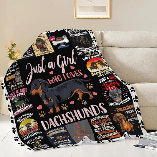 Dachshund Blanket Just A Girl Who Loves Dachshunds Weiner Dog Throw Blanket Gifts for Kids Girls Boys Adults Women Men Super Soft Cozy Plush Fluffy Fuzzy Fleece Blanket Decor 50''X60''