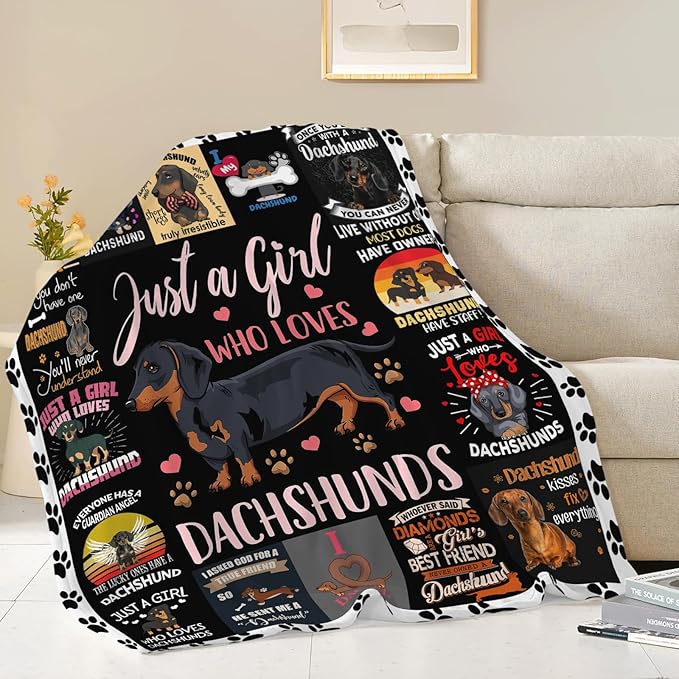 Dachshund Blanket Just A Girl Who Loves Dachshunds Weiner Dog Throw Blanket Gifts for Kids Girls Boys Adults Women Men Super Soft Cozy Plush Fluffy Fuzzy Fleece Blanket Decor 40''X50''