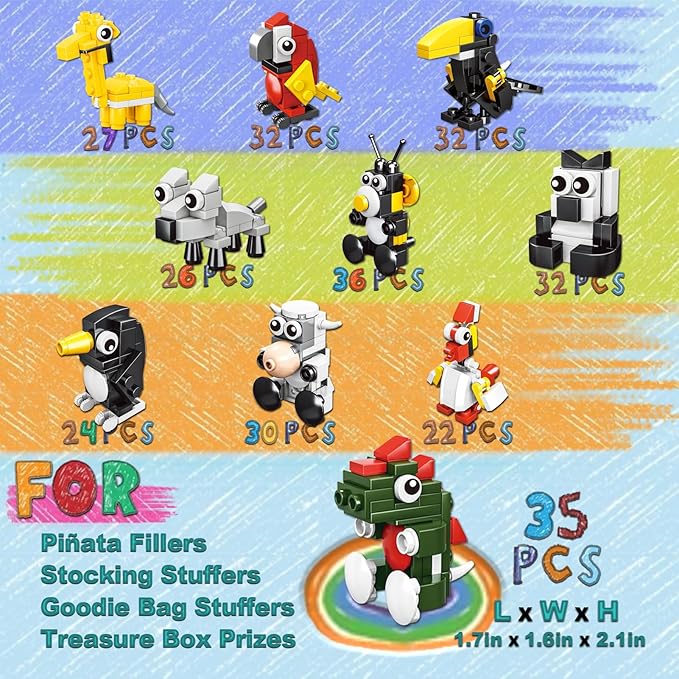 30 Pack Animal Building Blocks Set (758 PCS) - Party Favors for Kids 8-12, Stocking Stuffers, Classroom Prizes, Party Favors, Goodie Bag Stuffers, Treasure Box Rewards & Piñata Fillers