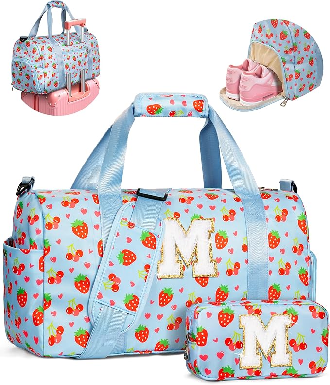 Gifts for 3 4 5 6 7 8 9 10 11 12 13 Year Old Girls, Monogram Dance Bag for Girls, Preppy Gymnastics Bag with Makeup Pouch, Shoe Compartment, Birthday Gift Ideas, Weekend Trip Essentials
