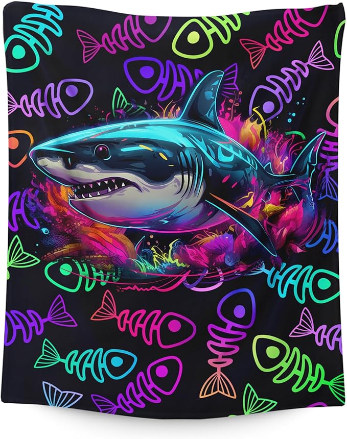 Shark Blanket Boys Blanket for Kids Teens Gift for Son Grandson, Soft Cozy Fuzzy Warm 60 x 50 Inches Flannel Throw for Chair Sofa Room Decor Travel