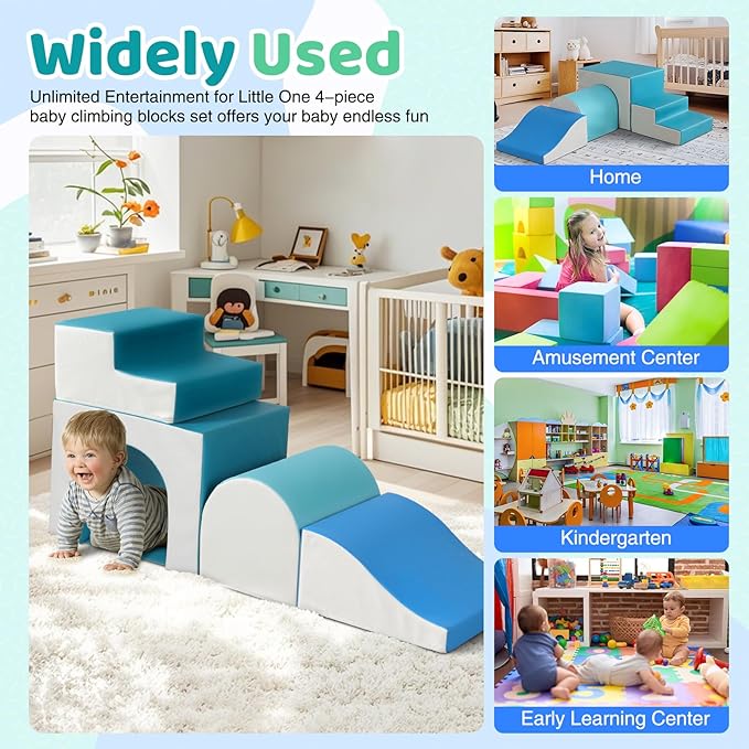 Sumbababy Foam Climbing Blocks for Toddlers: with a Tunnel - 4 PCS Foam Blocks - Kids Indoor Climbers Play Structures Play Gym Soft Climber with Slide and Stair Soft Playground Green