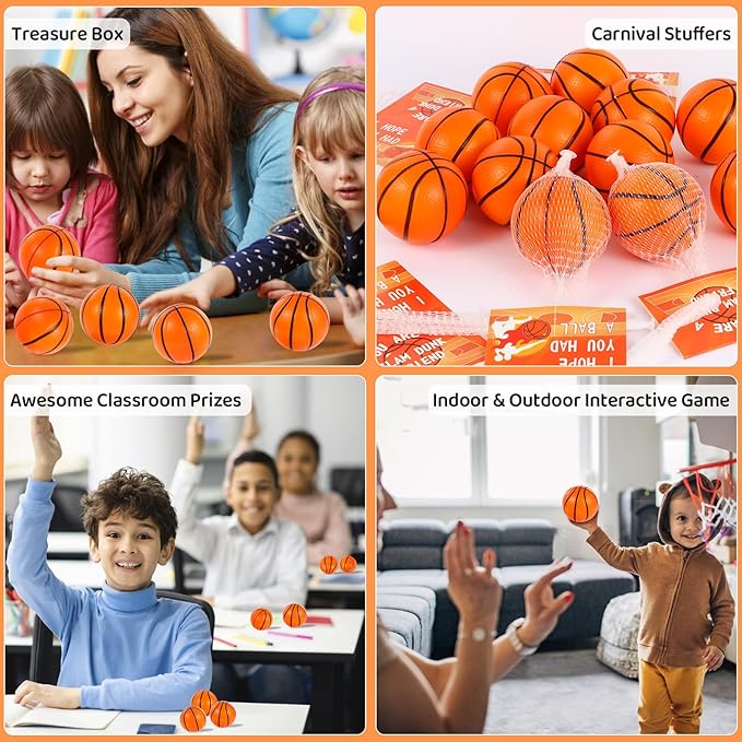 LiYiQ 24Pcs 2.36 Inch Basketball Stress Balls Basketball Party Favors for Kids Basketball Party Decorations Basketball Goodie Bag Stuffers for Kids Classroom Exchange