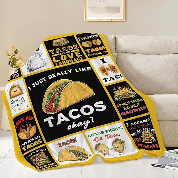 Taco Blanket Food Burrito Throw Blanket Gifts for Taco Lovers Girls Women Kids Boys Adults Men Super Soft Cozy Plush Fluffy Fuzzy Fleece Blanket Home Decor 50''X60''