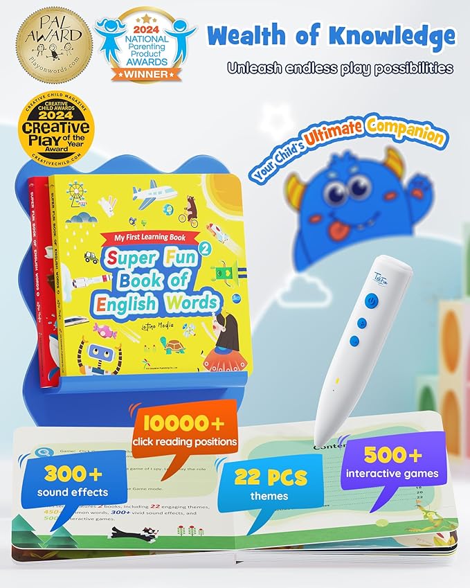 Talking Pen Books Sets, Engaging Electronic Learning Toys with Interactive Audio Sound Books, Toddler Educational Birthday Gifts, Autism Sensory Games for Ages 2 3 4 5 6