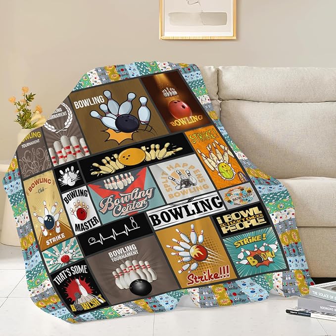 Bowling Blanket Bowling Throw Blanket Gifts for Bowling Lovers Kids Girls Boys Adults Women Men Super Soft Cozy Plush Fluffy Fuzzy Fleece Blanket Decor 40''X50''
